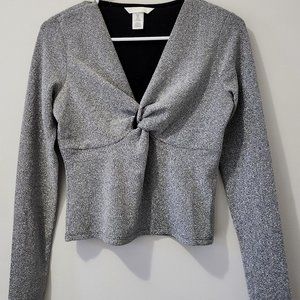 H&M Grey V-neck Jersey Top with Knot Detail